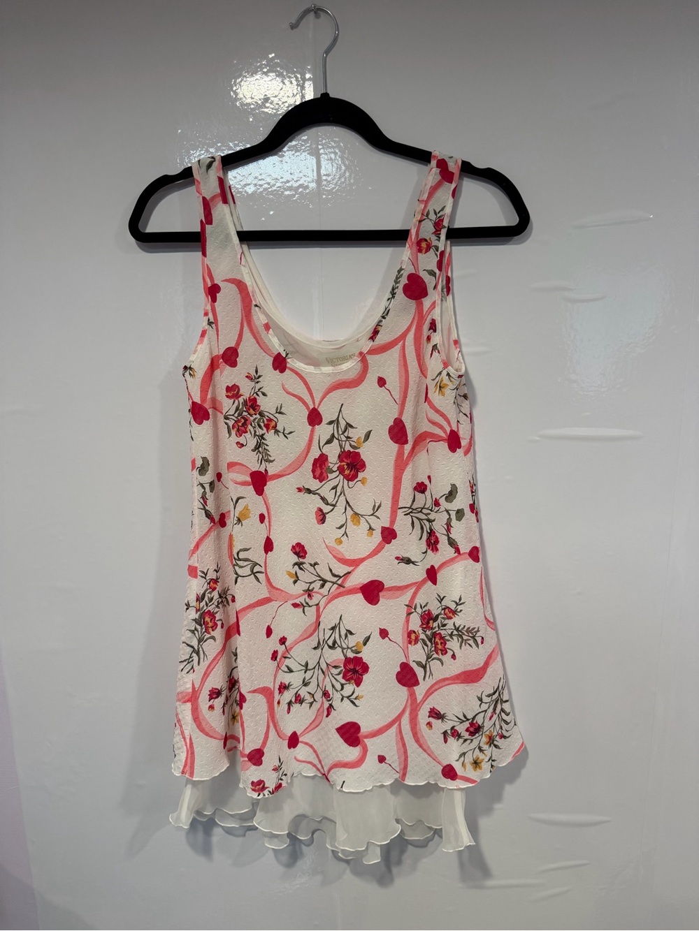Floral Pink Heart-Print Layered Victoria’s Secret Gold tag vintage slip tank Top